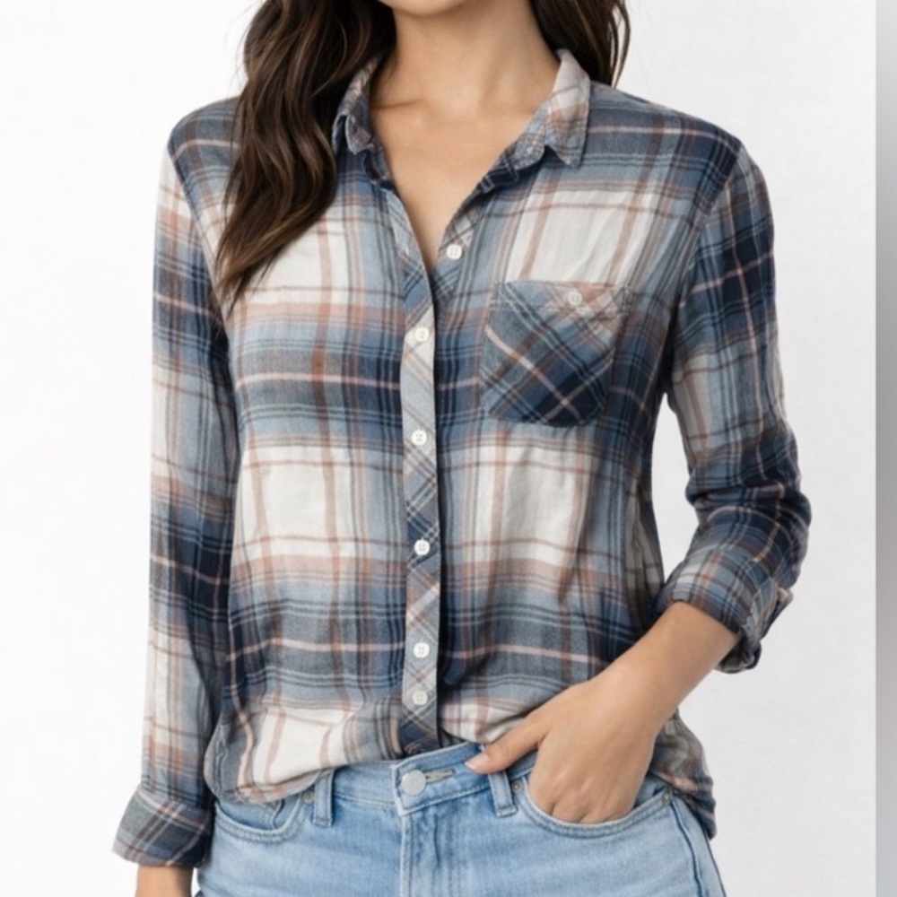 Beachlunchlounge Collection Plaid Button Shirt Women’s‎ Size Small Long Sleeve